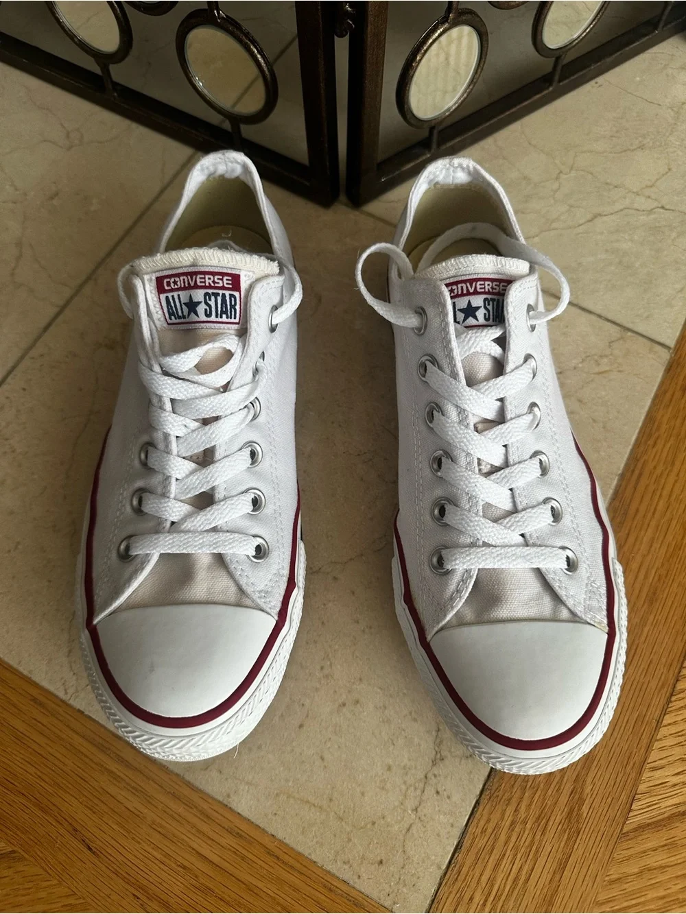 Converse Unisex Chuck Taylor All Star Low Top Sneakers - White with Red Trim